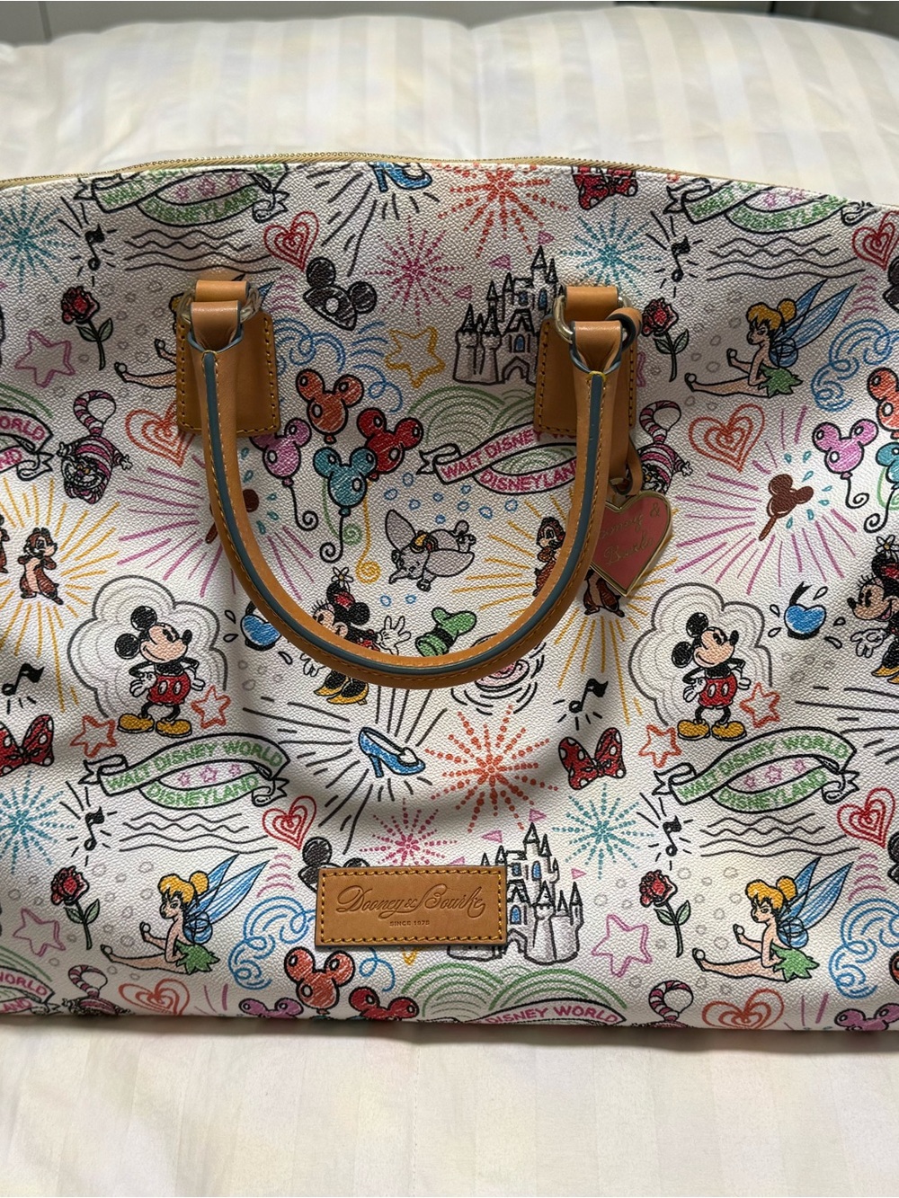 Dooney & Bourke Multicolor Disney Canvas Tote - White with Tan Trim